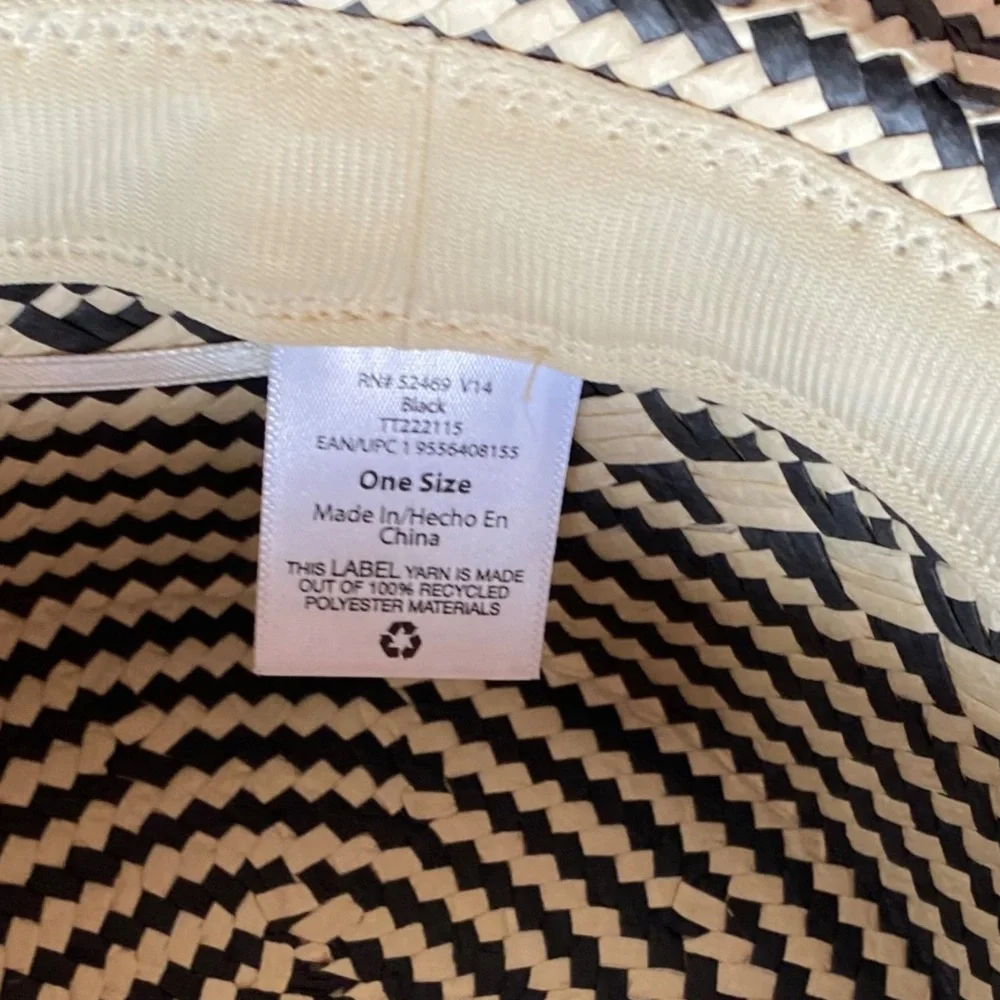 Bohemian 100% Recycled Polyester Woven Black and Cream Hat Excellent Condition